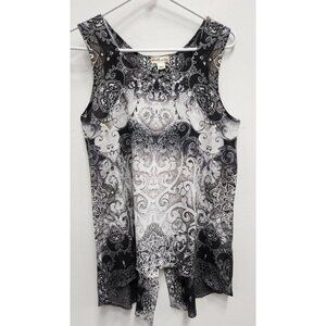 World Unity Womens Hi Low Tank Top Medium Black Gray Ombre Paisley Lace Back